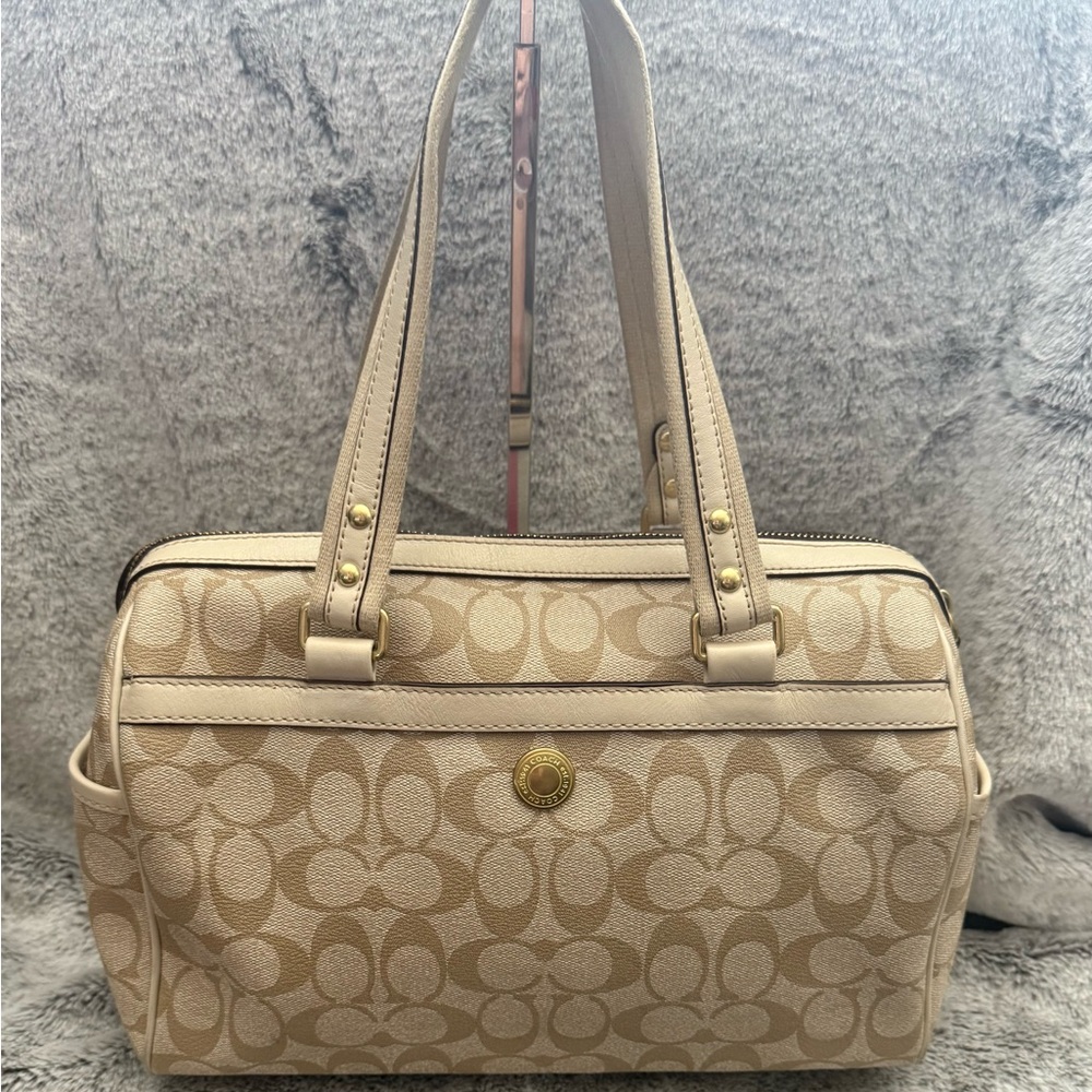 Coach Beige and Pink Signature Satchel - Picture 7 of 14
